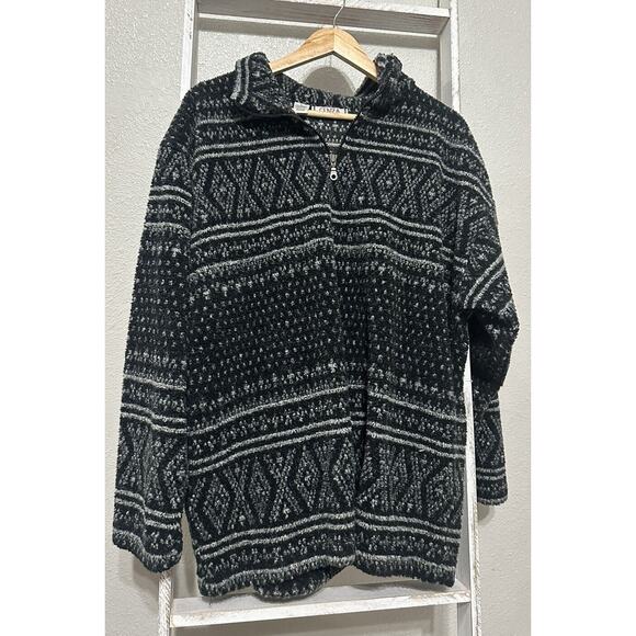 VTG Vintage Large Cenza Half Zip Pullover Sweater Black White Geometric Aztec - Picture 1 of 4